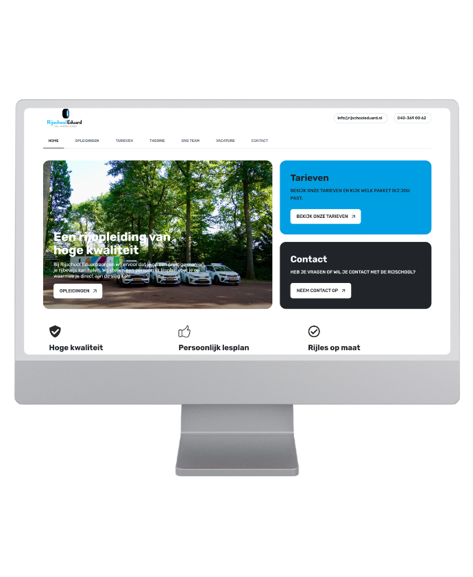 Voorbeeld van modern webdesign voor Rijschool Edward, ontwikkeld door RND Creative in Veldhoven – professioneel websiteontwerp voor lokale ondernemers.